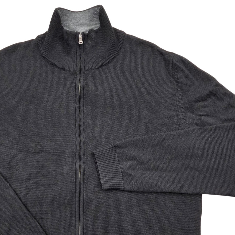 Hugo Boss Platanic Black Virgin Wool Blend Full Zip Cardigan Sweater Mens Large